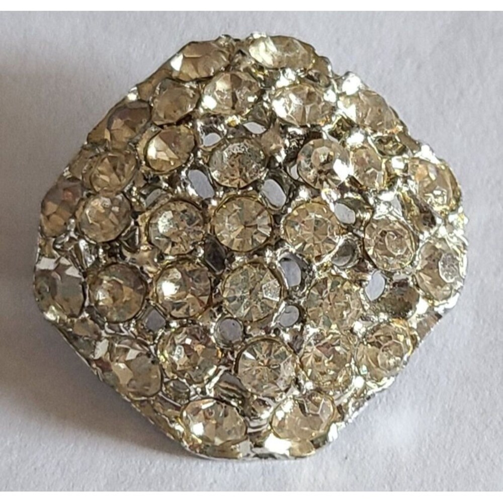 Vintage Silver Tone Domed  Rhinestone Brooch Pin